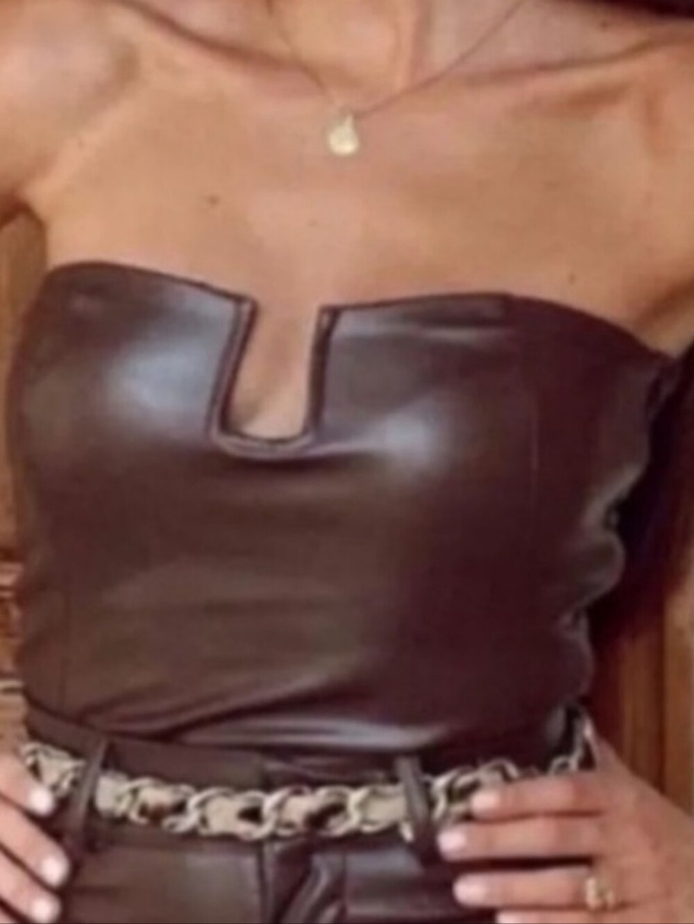 Zara Strapless Brown Faux Leather Bodysuit  Medium (6)